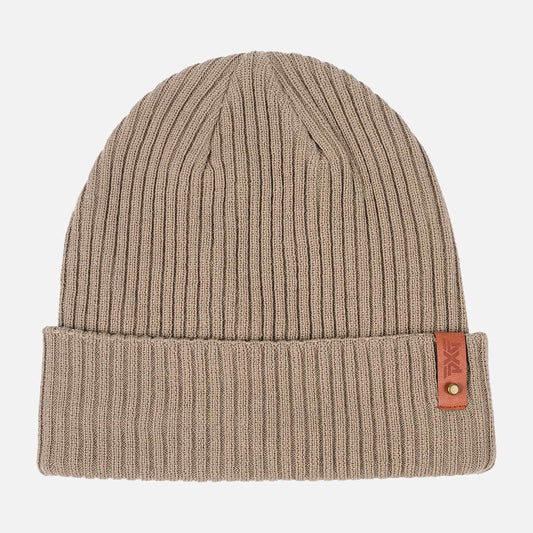 Rib Knit Cuff Beanie - Taupe/Rust - One Size - PXG