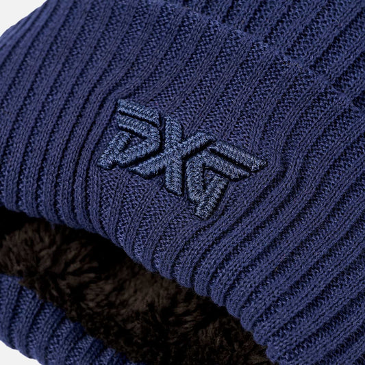 Rib Knit Cuff Beanie With Pom - Peacoat - One Size - PXG