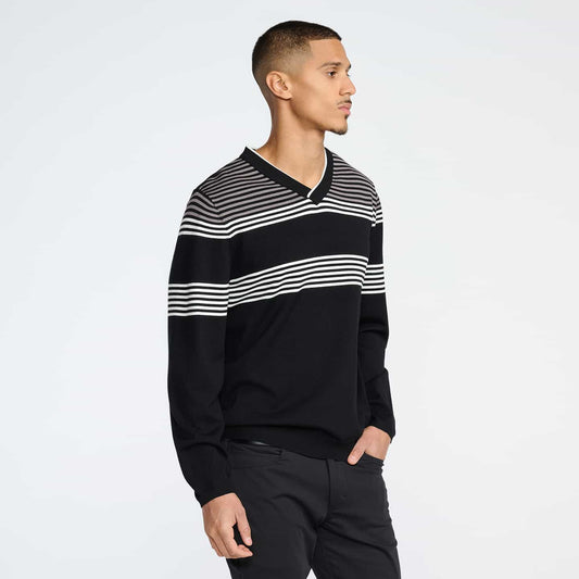 Men's Multi-Striped V-Neck Sweater - PXG