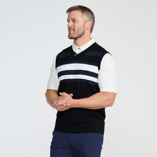 Men's V-Neck Color Block Knitted Vest - PXG