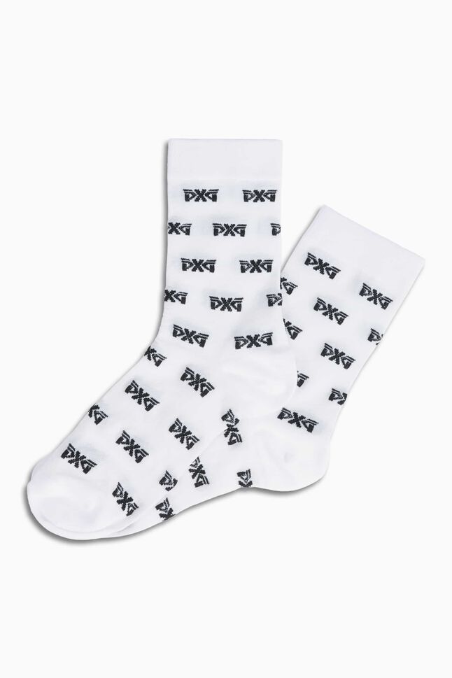 Women's All Over Logo Mesh Crew Socks - White