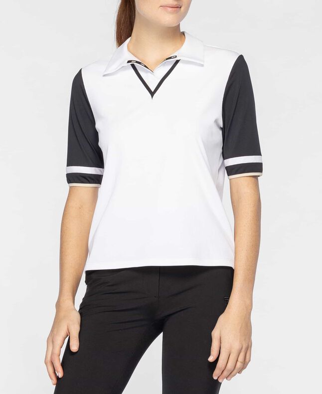 Polo avec décolleté en V Varsity à trois couleurs