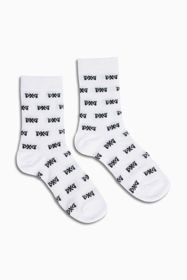 Women's All Over Logo Mesh Crew Socks - White