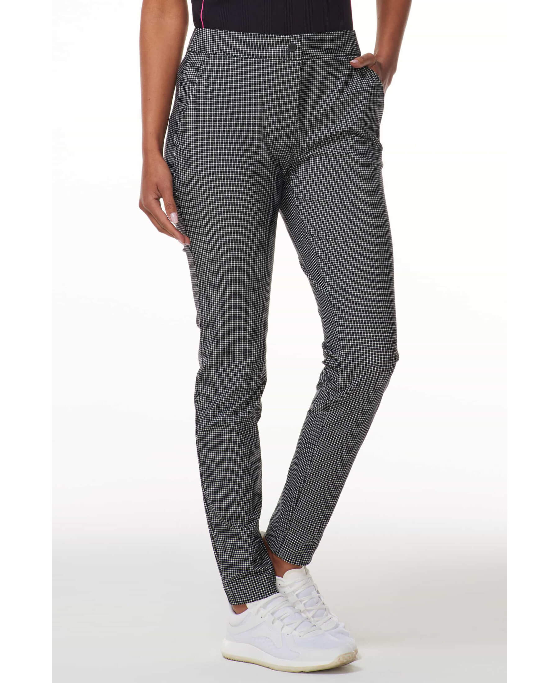 Dark Grey Check PZBINDY Trousers fra Pulz Jeans – Køb Dark Grey Check  PZBINDY Trousers fra str.